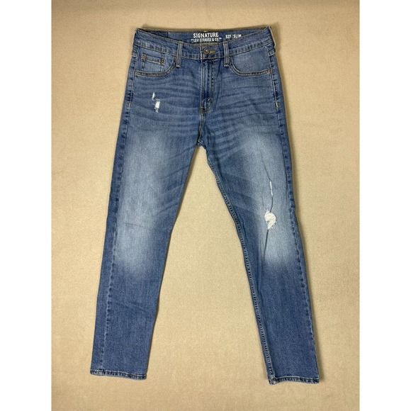 Levi's Jeans Adult 30x32 Blue Signature Straight Leg Distressed Denim Mens - Picture 1 of 13